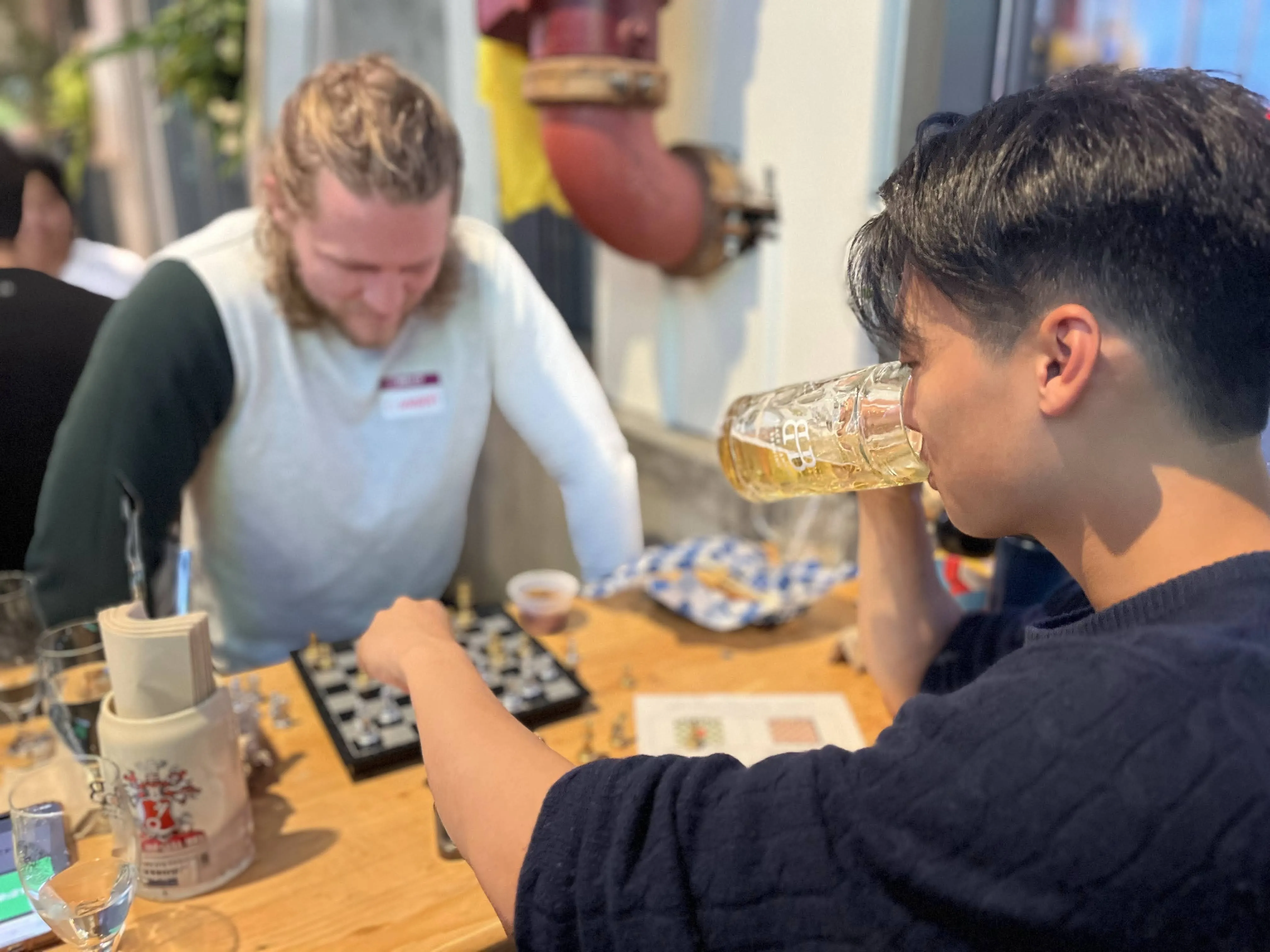 Playing chess while drinking a beer